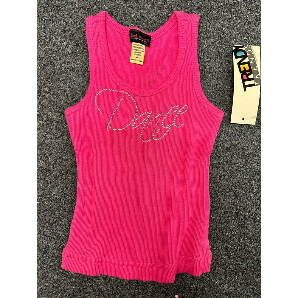 New Tank Top Trendy Trends K5042 Pink Sparkle Print XS Child 4 Ballet Tap Jazz
